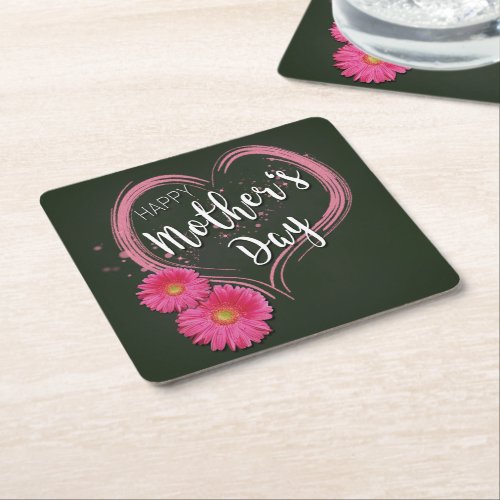 Pink Heart Flowers Mothers Day _ Paper Coaster