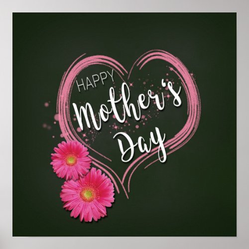 Pink Heart Flowers Mothers Day _ Poster Print
