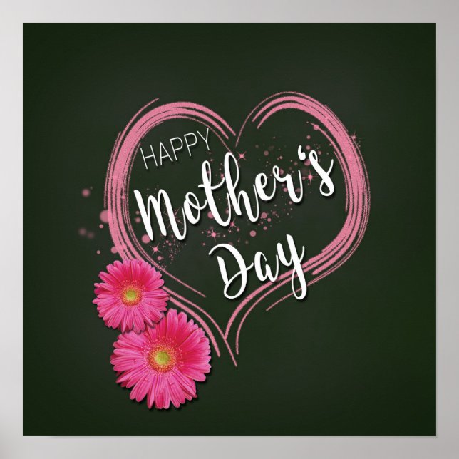 Pink Heart Flowers Mother's Day - Poster Print (Front)
