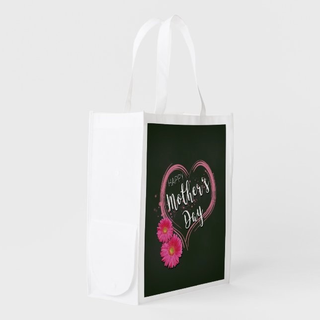 Pink Heart Flowers Mother's Day - Reusable Bag (Front Side)