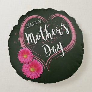 Pink Heart Flowers Mother's Day - Round Pillow
