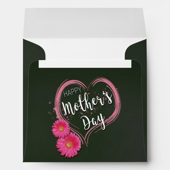 Pink Heart Flowers Mother's Day - Square Envelope (Back (Bottom))
