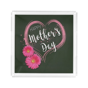 Pink Heart Flowers Mother's Day - Square Tray