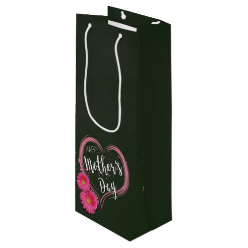 Pink Heart Flowers Mothers Day _ Wine Gift Bag