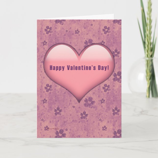 Pink Heart Flowers Retro Valentine's Day Card (Front)