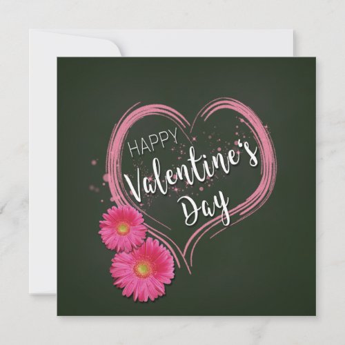 Pink Heart Flowers Valentines Day _ Card