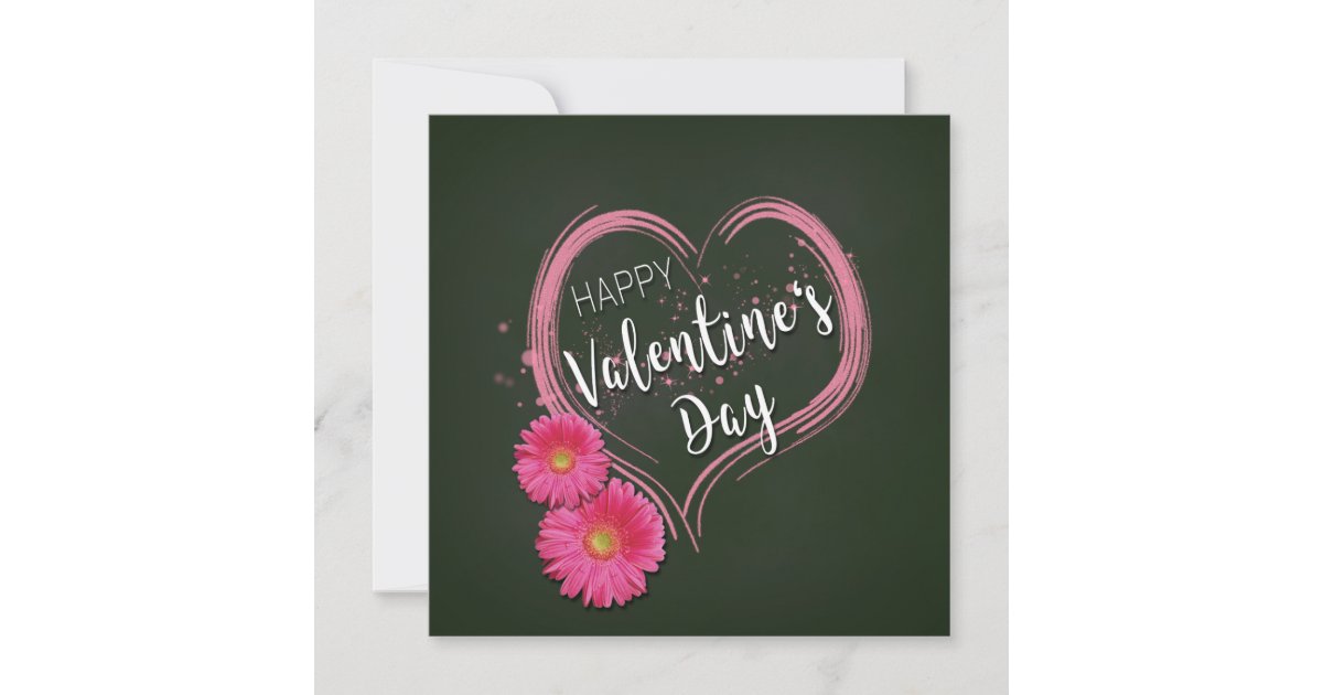 Pink Heart Flowers Valentine's Day Card Zazzle