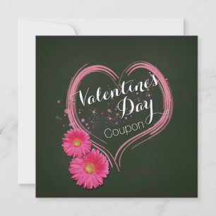Pink Heart Flowers Valentine's Day Coupon Card