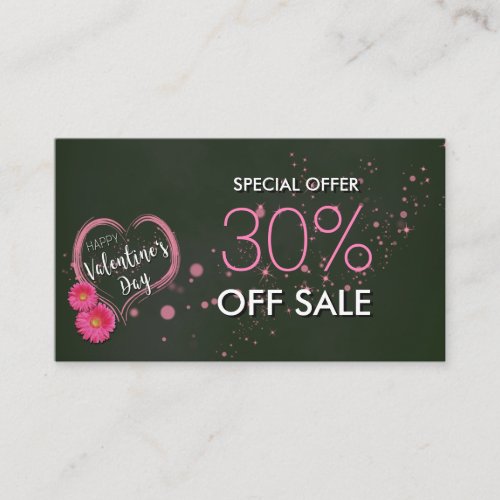 Pink Heart Flowers Valentines Day Discount Card