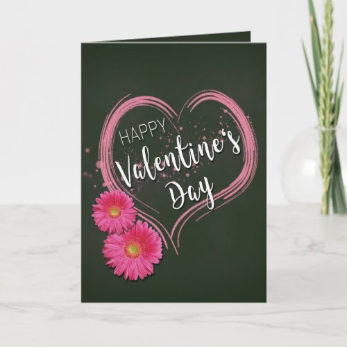 Pink Heart Flowers Valentines Day _ Greeting Card