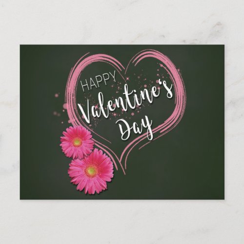 Pink Heart Flowers Valentines Day Holiday Postcard