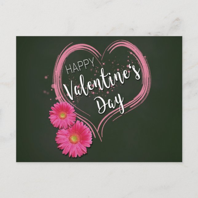 Pink Heart Flowers Valentine's Day Holiday Postcard (Front)