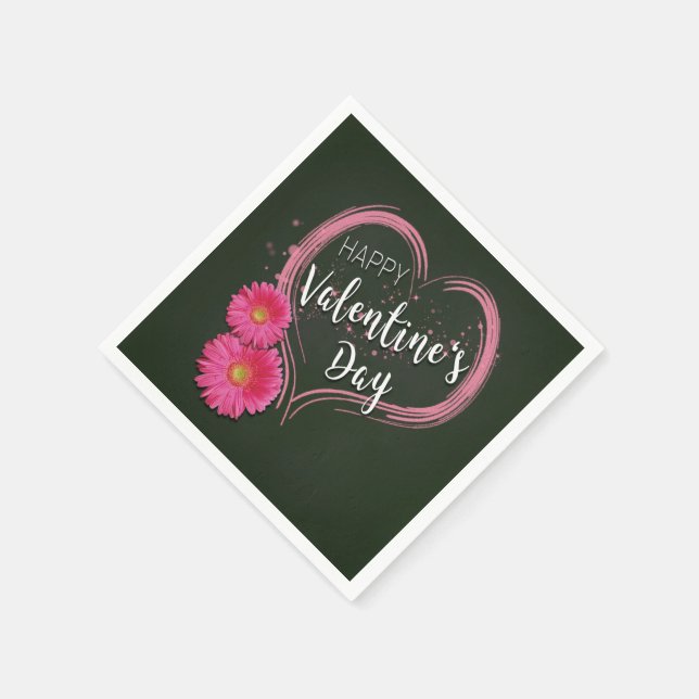 Pink Heart Flowers Valentine's Day - Paper Napkin (Corner)
