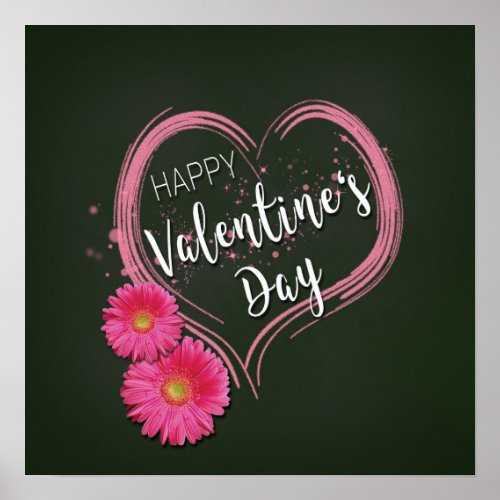 Pink Heart Flowers Valentines Day _ Poster Print