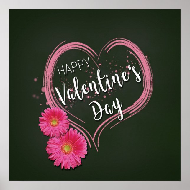 Pink Heart Flowers Valentine's Day - Poster Print (Front)