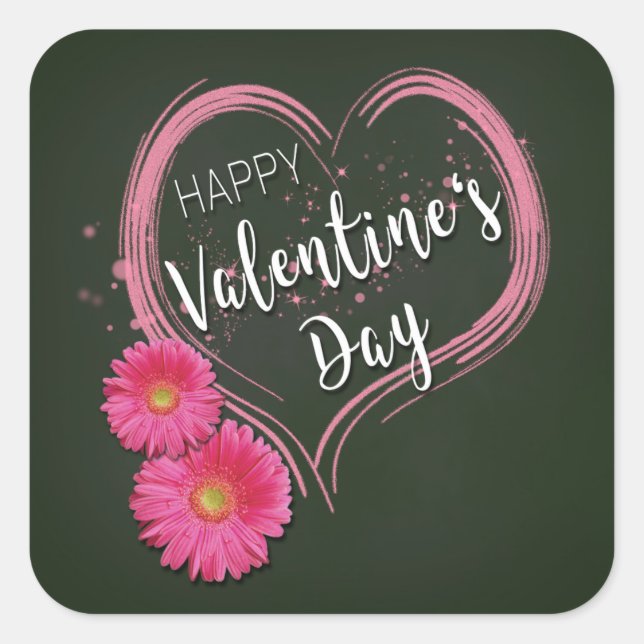 Pink Heart Flowers Valentine's Day - Sticker (Front)