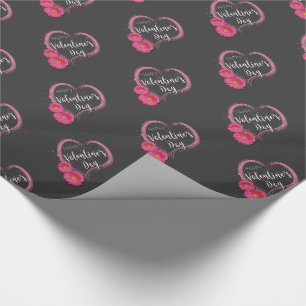 Pink Heart Flowers Valentine's Day Wrapping Paper