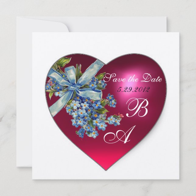 PINK HEART FORGET ME NOT MONOGRAM silver metallic Invitation (Front)