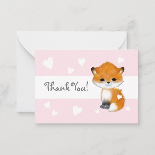 Pink  Heart Fox Thank You Notecards
