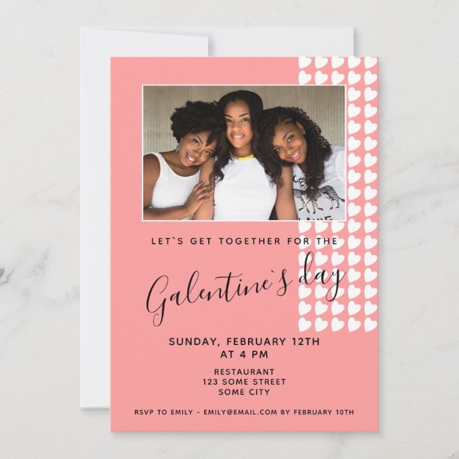Pink Heart Friend Photo Galentine`s Day  Invitation (Front)