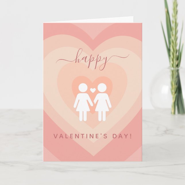 Pink Heart Gay Lesbian Couple Valentine's Day Love Card (Front)