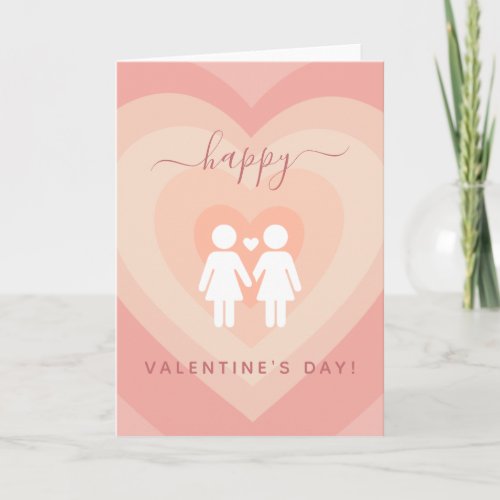 Pink Heart Gay Lesbian Couple Valentines Day Love Card