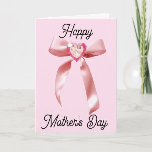 Pink Heart Gem and Coquette Bow Mother's Day Card