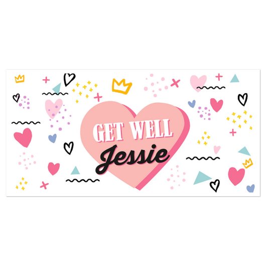 Pink Heart Get Well Soon Personalized Banner  (Front)