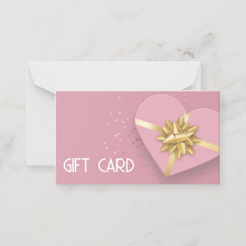 Pink Heart Gift Box Lovely Gold Bow Gift Card