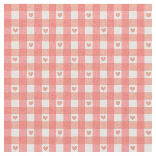 Pink Heart Gingham Fabric