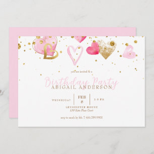 Pink Heart Girl Birthday Party Invitation