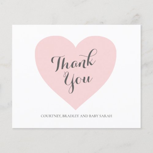 Pink Heart Girl Budget Baby Shower Thank You Card