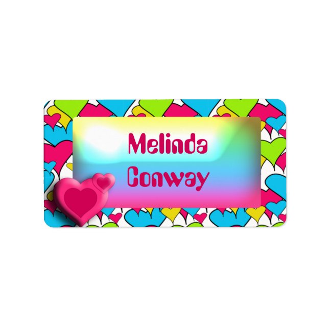 Pink Heart - Girls school name label (Front)