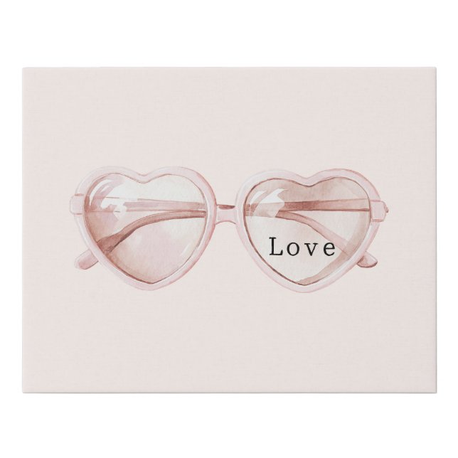 Pink Heart Glasses Love Faux Canvas Print (Front)