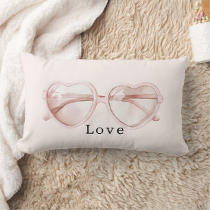Pink Heart Glasses Love Lumbar Pillow