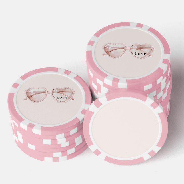 Pink Heart Glasses Love Poker Chips (Stack)