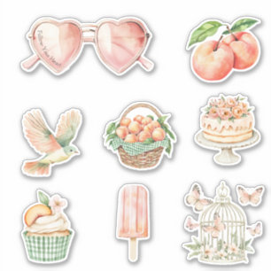 Pink Heart Glasses Quote Bird Cupcake Butterflies Sticker