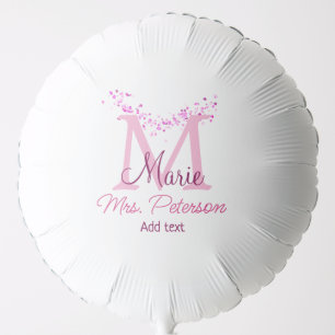 Pink heart glitter monogram teacher Mrs. Modern gi Balloon
