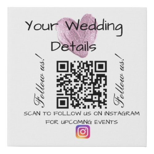 Pink heart glitter wedding qr code scan instagram  faux canvas print