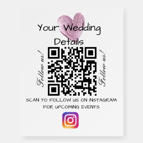 Pink heart glitter wedding qr code scan instagram  foam board