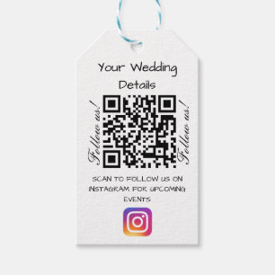 Pink heart glitter wedding qr code scan instagram gift tags