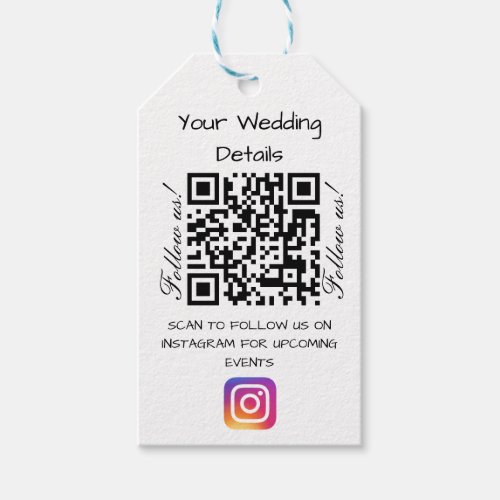 Pink heart glitter wedding qr code scan instagram  gift tags