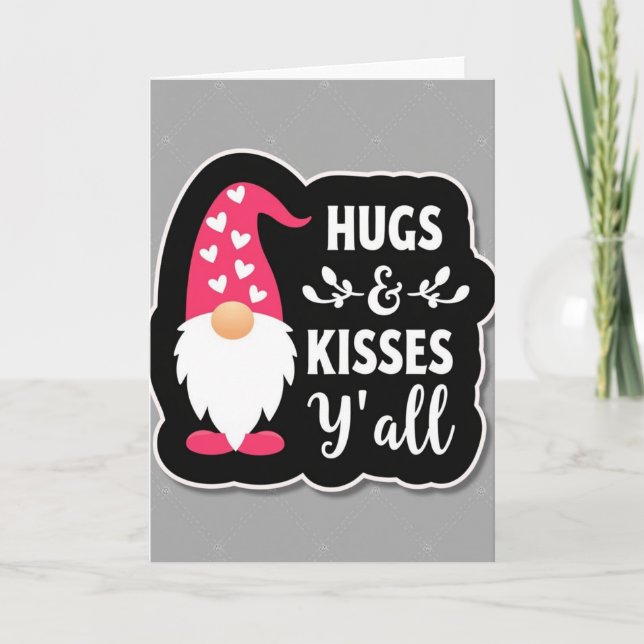 Pink Heart Gnome Hugs Kisses Card (Front)