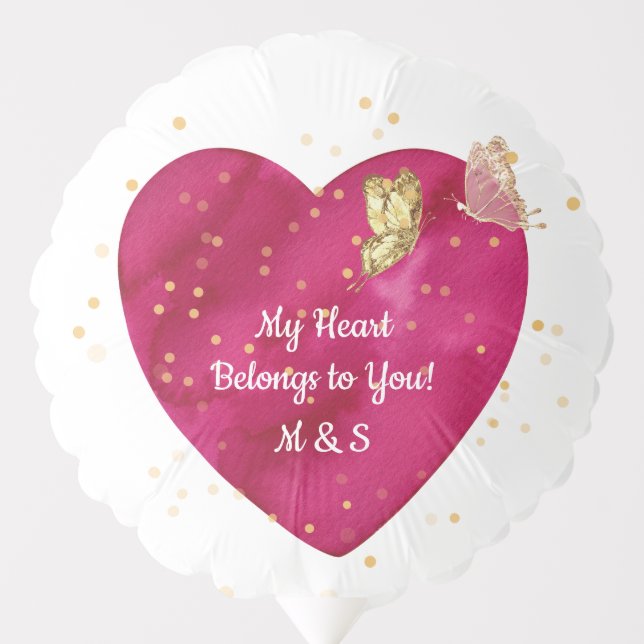 Pink Heart & Gold Butterfly Valentine Balloon (Front)