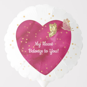 Pink Heart & Gold Butterfly Valentine Balloon