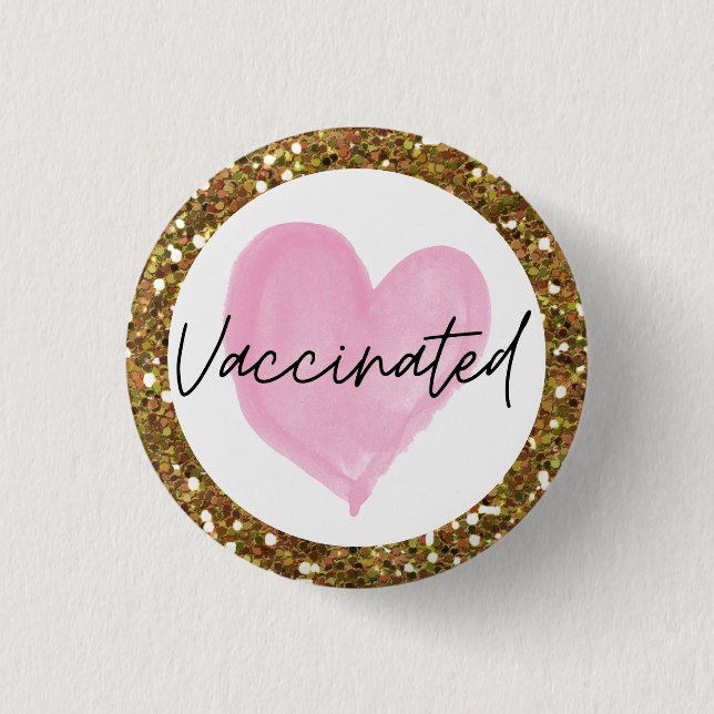 Pink Heart Gold Glitter Vaccinated Button (Front)