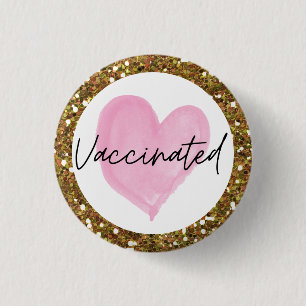Pink Heart Gold Glitter Vaccinated Button