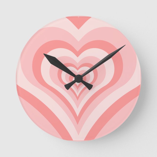 Pink Heart Gradient Pattern – Cute Girly Love Round Clock (Front)