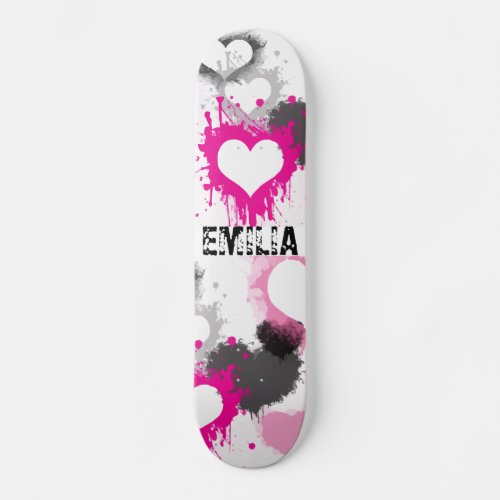 pink heart graffiti grunge custom name girl skateboard