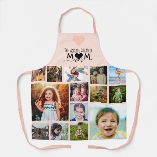 Pink Heart Greatest Mom Ever Photo Collage Apron